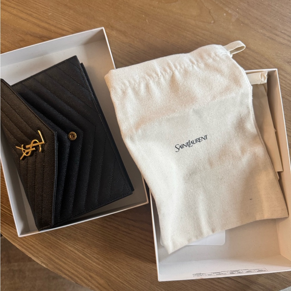Saint Laurent Black Chevron Clutch with Gold Logo - Picture 11 of 13
